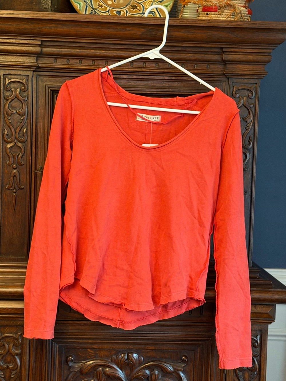 Free People NWT Size X Small Fiery Red Long Sleeve Scoop Neck Top